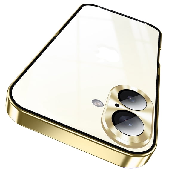 Clear Phone Case for Apple iPhone 16, Metal Frame Transparent Not-Yellowing Shockproof Bumper Protective Rugged Slim Fit Luxury Back Cover Case for iPhone 16, Gold