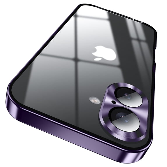 Clear Phone Case for Apple iPhone 16, Metal Frame Transparent Not-Yellowing Shockproof Bumper Protective Rugged Slim Fit Luxury Back Cover Case for iPhone 16, Purple