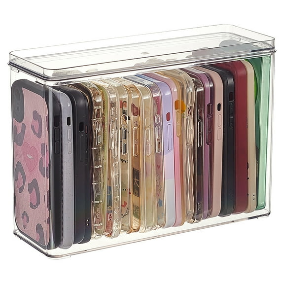 Clear Phone Case Organizer 10x3.58x7.2inch PET Plastic Stackable Mobile Phone Case Storage Box Rectangle Multifunctional Cell Phone Case Holder with