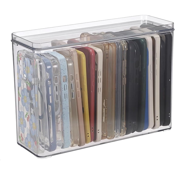 Clear Phone Case Organizer Stackable Storage Box with Lid