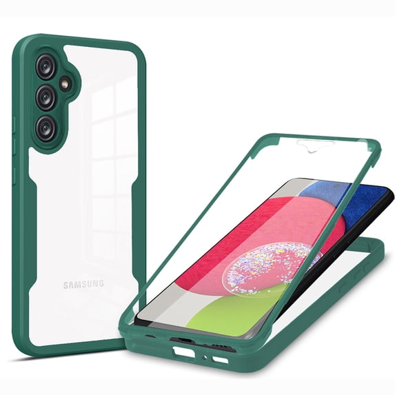 Clear Phone Case for Samsung Galaxy A35 with Built-in Screen Protector, Dual-Layers Rugged Clear Acrylic TPU Bumper Full Body Shockproof Non-Yellowing Cover for Samsung Galaxy A35, Darkgreen