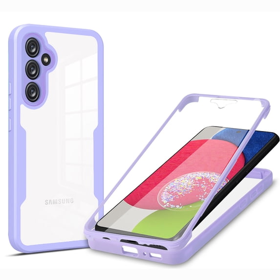 Clear Phone Case for Samsung Galaxy A35 with Built-in Screen Protector, Dual-Layers Rugged Clear Acrylic TPU Bumper Full Body Shockproof Non-Yellowing Cover for Samsung Galaxy A35, Purple