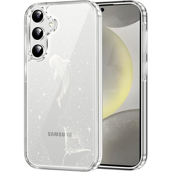 Clear Phone Case for Samsung Galaxy S24 5G 6.2", Cute White Whale Pattern Aesthetic Design, Concise Style Print Transparent Cover for Girls, Soft TPU Protection for Samsung S24 5G, White Star
