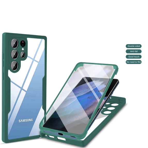 Clear Phone Case for Samsung Galaxy S25 Ultra with Built-in Screen Protector, Dual-Layers Rugged Clear Acrylic TPU Bumper Full Body Shockproof Cover for Samsung Galaxy S25 Ultra, Green