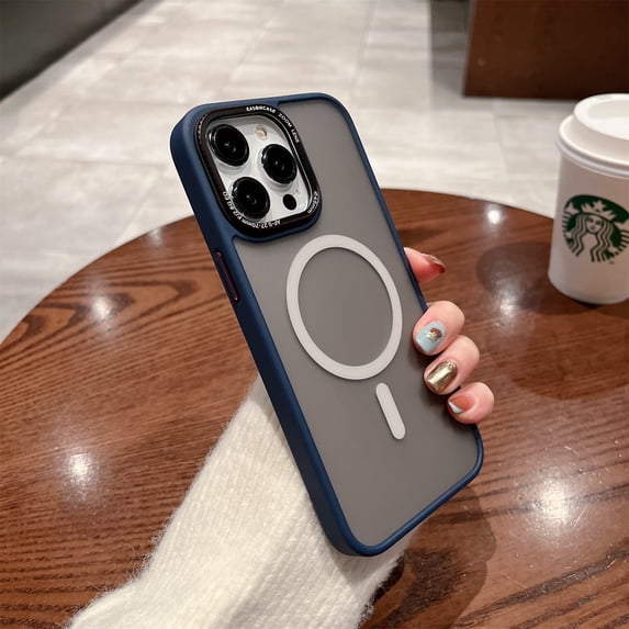 Clear Phone Case for iPhone 13 Pro 6.1 inch - Compatible with MagSafe Charger - Magnetic Phone Case with Enhanced Magnet & Protective TPU Frame – Darkblue