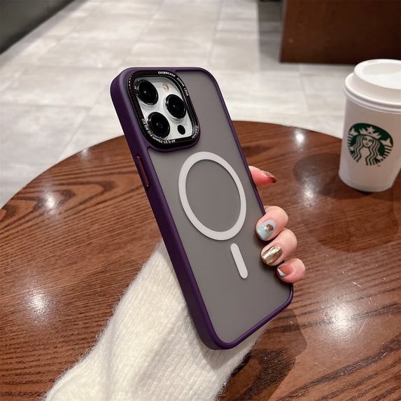 Clear Phone Case for iPhone 14 Pro 6.1 inch - Compatible with MagSafe Charger - Magnetic Phone Case with Enhanced Magnet & Protective TPU Frame – Purple