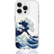 Clear Phone Case for iPhone 16 Pro Max Compatible with Magsafe, The Great Wave Japanese Anime Kanagawa Ocean Surf Beach Art Design Magnetic Shock Proof Heavy-Duty Protection for Men Boys Women