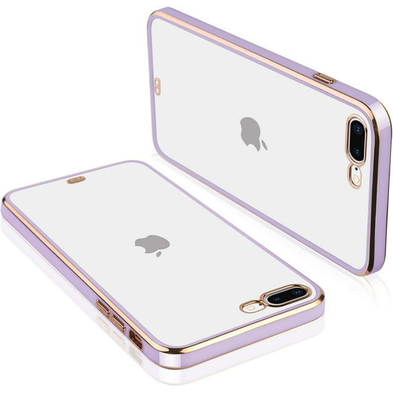 Clear Phone Case for iPhone 7 Plus Case iPhone 8 Plus Case, Transparent Soft TPU Plating Bumper Anti-Scratch Shockproof Protective Case Cover - Lilac Purple