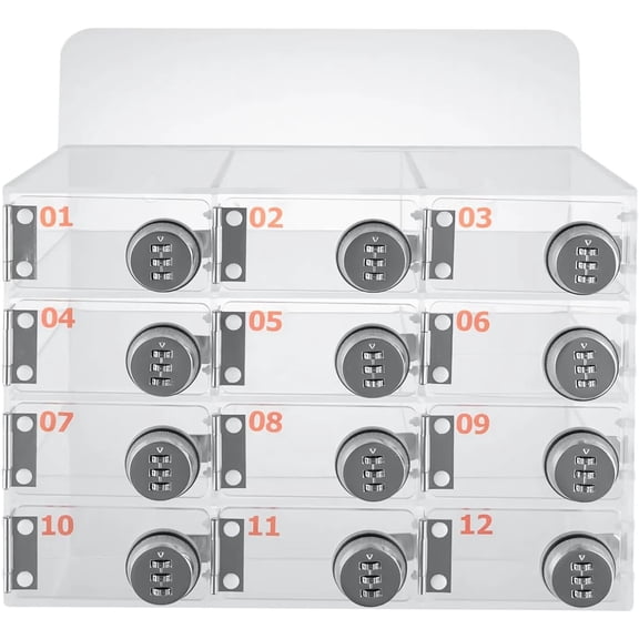 Clear Phone Lock Box w/Combination Lock, Cell Phone Locker for Classroom, Office, Gym Storage (12 Slots)