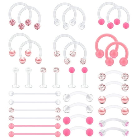 Clear/Pink/Purple Lip Septum Rings Eyebrow Industrial Smiley Piercing Jewelry Plastic Cartilage Helix Tragus Daith Earrings Vertical Labret Medusa Retainers Kits for Surgery Work Sports