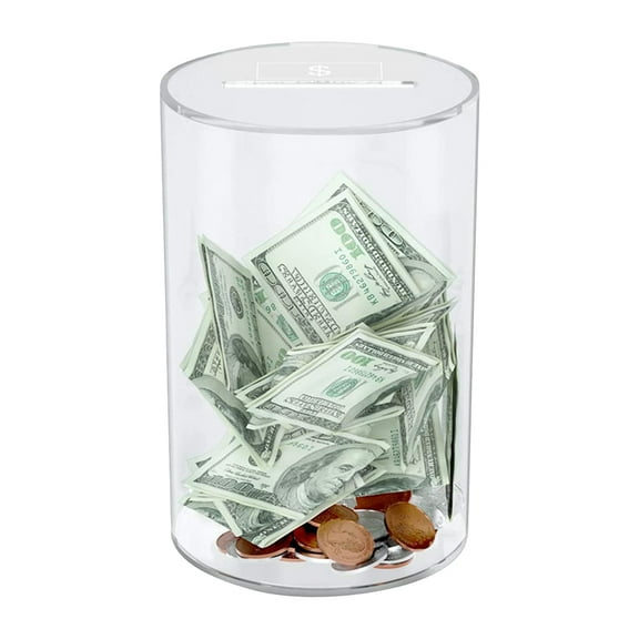 Clear Piggy Bank,Clear Acrylic Piggy Bank,Money Tip Change Box to Help Budget and Save,Unopenable Savings Coin Money Piggy Bank Jar Box for Adults