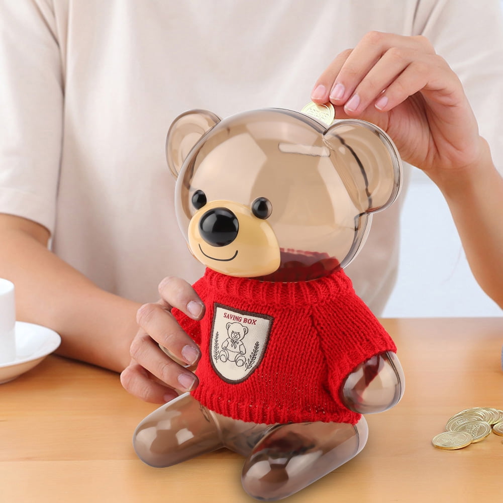 Clear Piggy Bank For Kids, Cute Transparent Bear Coin Banks Plastic