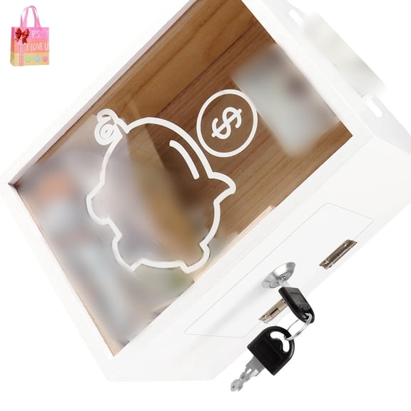 Clear Piggy Bank for Adults with Lock, Large Wooden Money Saving Box, Savings Box Container for Cash Saving