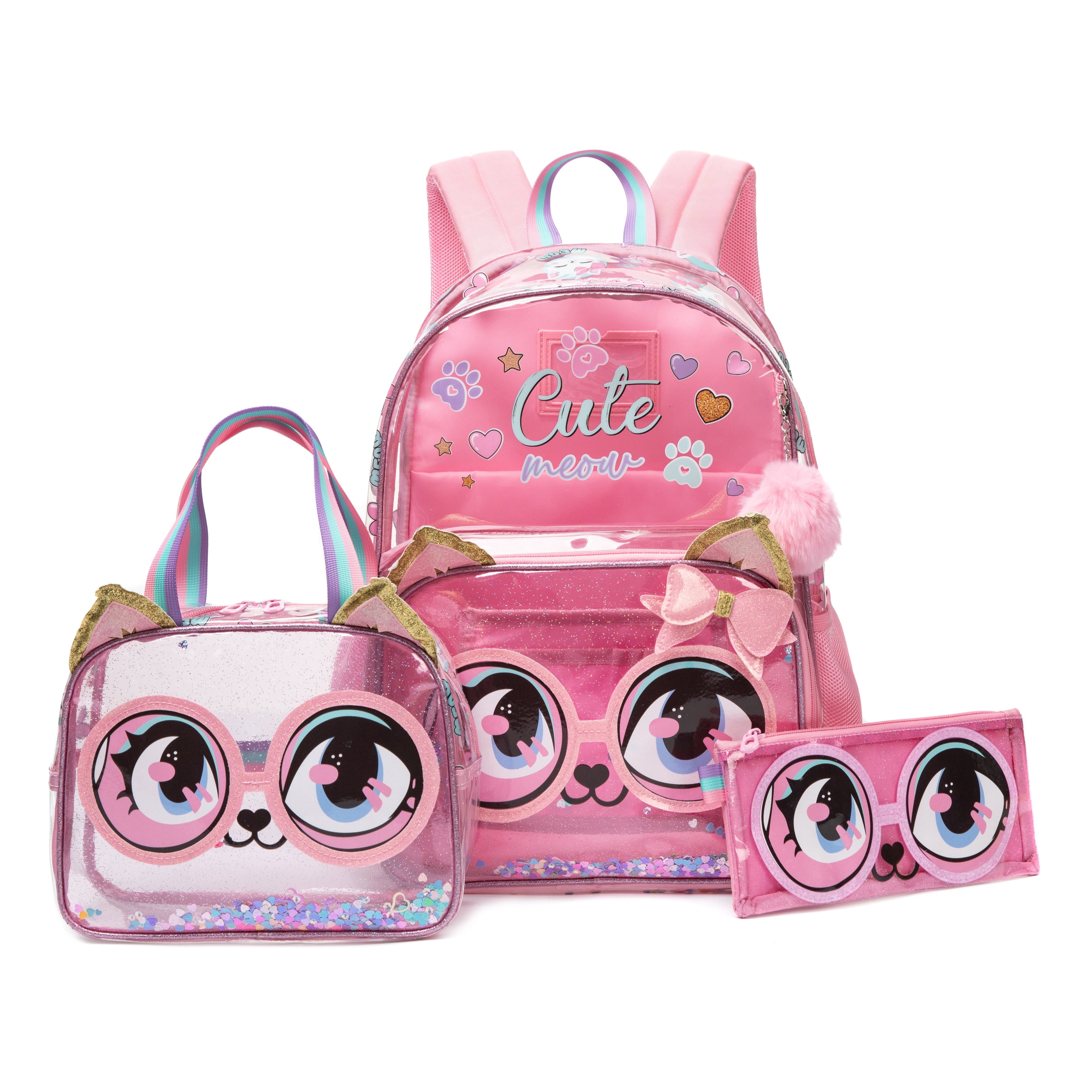 Clear Pink Backpacks for Girls School Bags Kids Backpack with Lunch Box ...