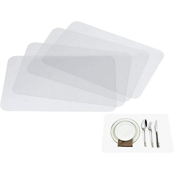 Clear Place Mats,Translucent Plastic Placemats Set for Dining Table, Keeps Table or Desktop Cloth Cleaner, Washable, Heat Resistant, Non-Slip (4)