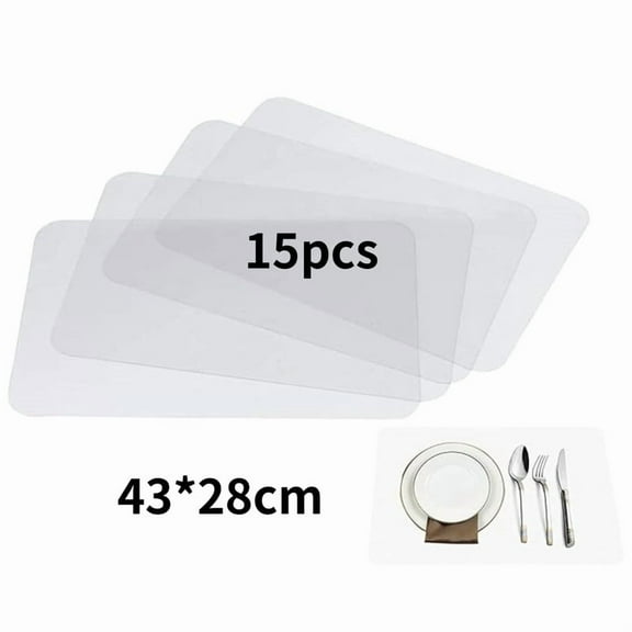 OFEFE Clear Plastic Placemats Set of 15 - Translucent Table Mats for Dining, Heat Resistant & Non-Slip, Washable Place Mats for Wooden Tables, Office Desks & Picnics