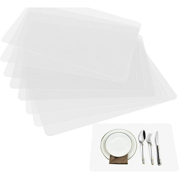 Clear Place Mats,Translucent Plastic Placemats Set for Dining Table, Keeps Table or Desktop Cloth Cleaner, Washable, Heat Resistant, Non-Slip (8)