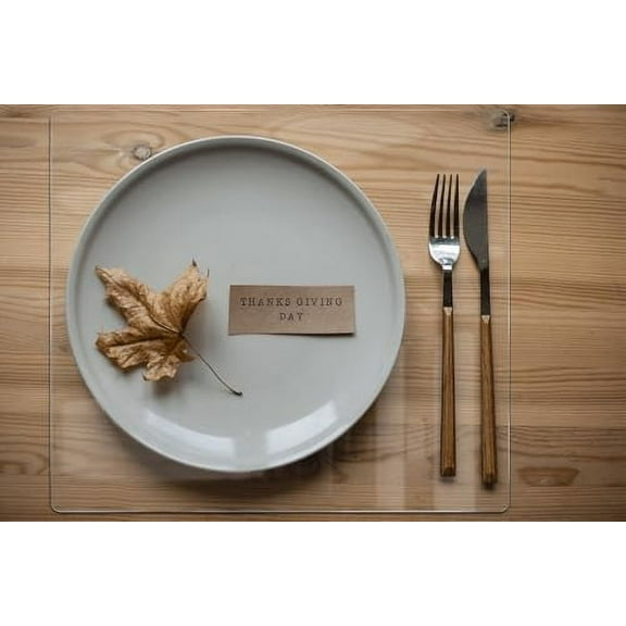 Clear Placemats Set of 6, USA Made, Safe, 13 x 13 Inch Square, 2mm Thick Clear Pebble Textured Vinyl, Table Mats, Plastic Placemats for Kitchen Table, Dry Erase Place Mat