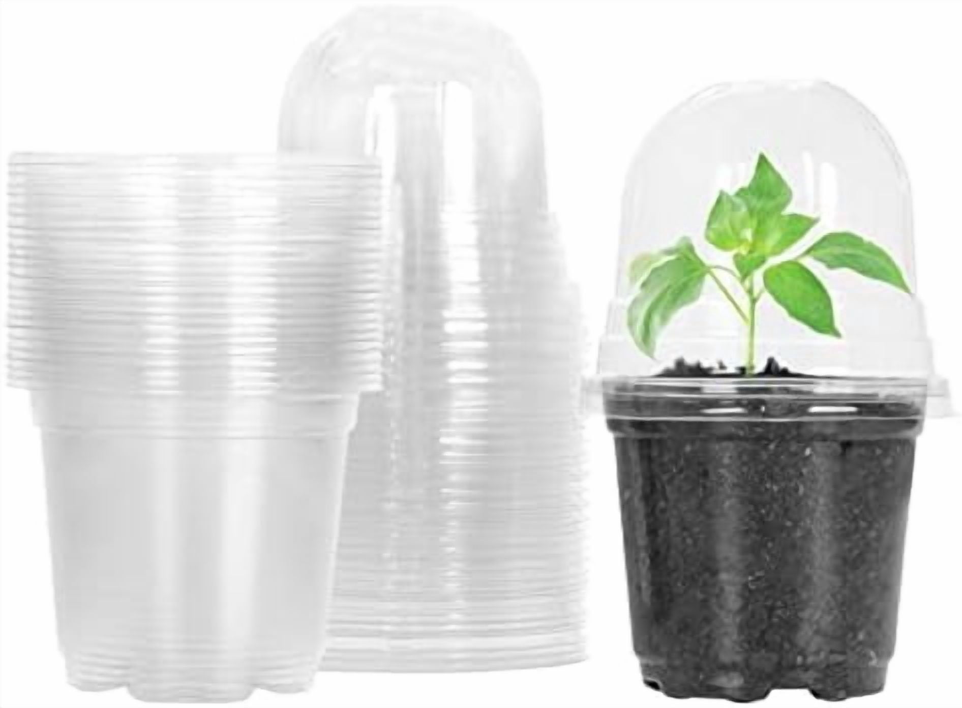 Clear Plant Nursery Pots with Humidity Dome 4" Soft Transparent Plastic Gardening Pot Planting Containers Cups Planter Small Starter Seed Starting Trays for Seedling with 10pcs Plant Labels