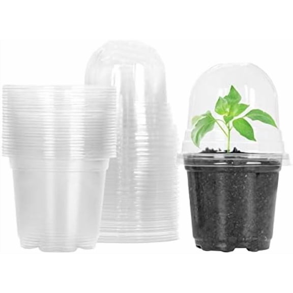 Clear Plant Nursery Pots with Humidity Dome 4" Soft Transparent Plastic Gardening Pot Planting Containers Cups Planter Small Starter Seed Starting Trays for Seedling with 10pcs Plant Labels