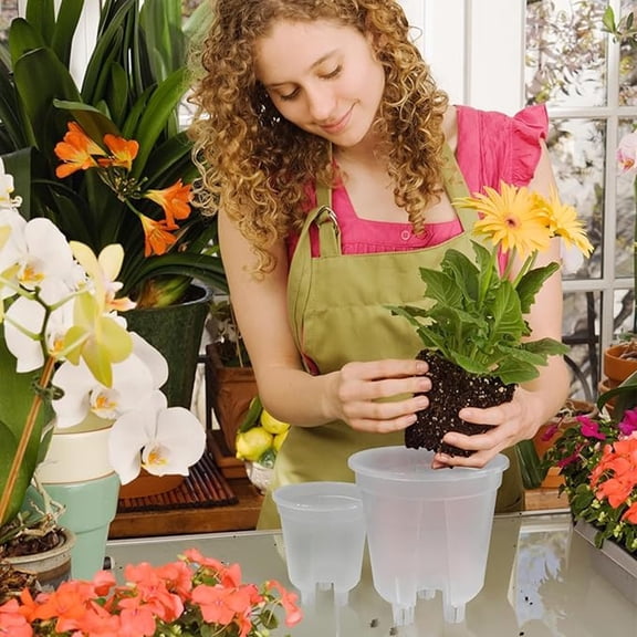 Clear Plant Pots with Drainage, 5X7 in, Orchid Pots for Repotting, Plastic Construction, indoor Greenery, 1 Pc