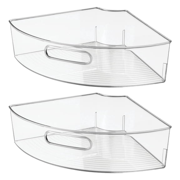 Clear Plastic 1/4 Wedge Bin for Corner Lazy Susan Cabinet, Kitchen Cabinet Organizer, 2-Pack