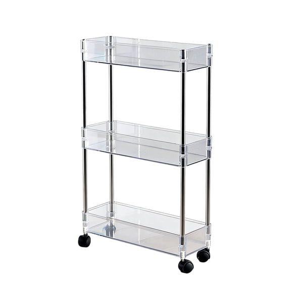 Clear Plastic 3 Tier Rolling Storage Cart - Slim Narrow Mobile Trolley with Wheels, Space Saving Organizer for Bathroom, Kitchen, Laundry Tight Gaps, 24.8 Inch Tall