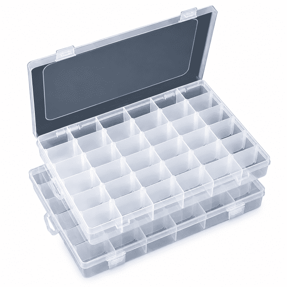 Clear Plastic 36-Grid Organizer Box with Adjustable Dividers for Bath Beads Piping Tip Organizer 2 Pack