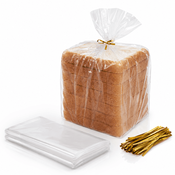 Clear Plastic Bags Reusable Bread Storage with Twist Ties 100 Pack