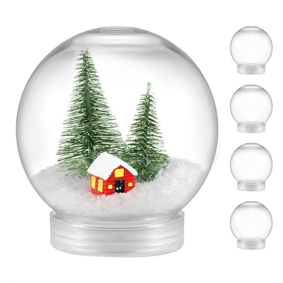 Clear Plastic Ball Shape Cans,Creative Fillable Snow Globes,Snack Candy Storage Jars,Empty Water Globe Ornaments with Lid,for Christmas Home Decoration Landscape Making 4Pack 600ML