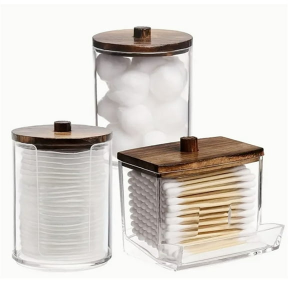 Clear Plastic Bathroom Jar Set, 10oz Storage Organizer for Cotton Balls, Swabs, Pads, Transparent Crystal Round Canister with Lid, Multipurpose Trending Picks Under Budget