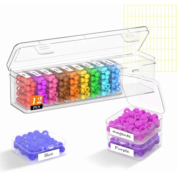 Clear Plastic Bead Organizer Box with Hinged Lid & Labels, Craft Storage Containers for Jewelry Beads Screws Small Parts, Choice of 12/24/30/60/90 Pcs, 1/2/3 Pack, Big30 Option