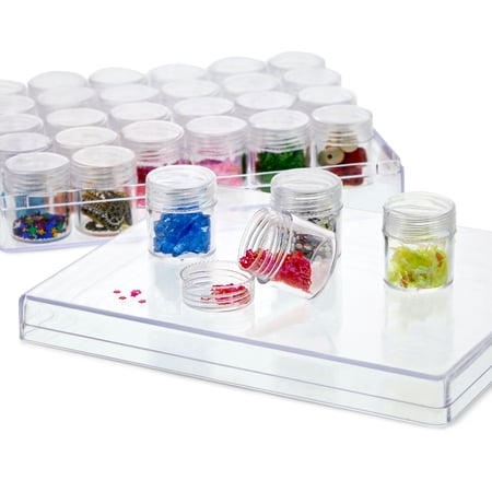 Bright Creations Bead Organizer Box - Clear Plastic, 30 Jars, 6.3 x 5.3 x 1.3 in - Plastic Containers with Lids for Jewelry Making & Diamond Art Accessories