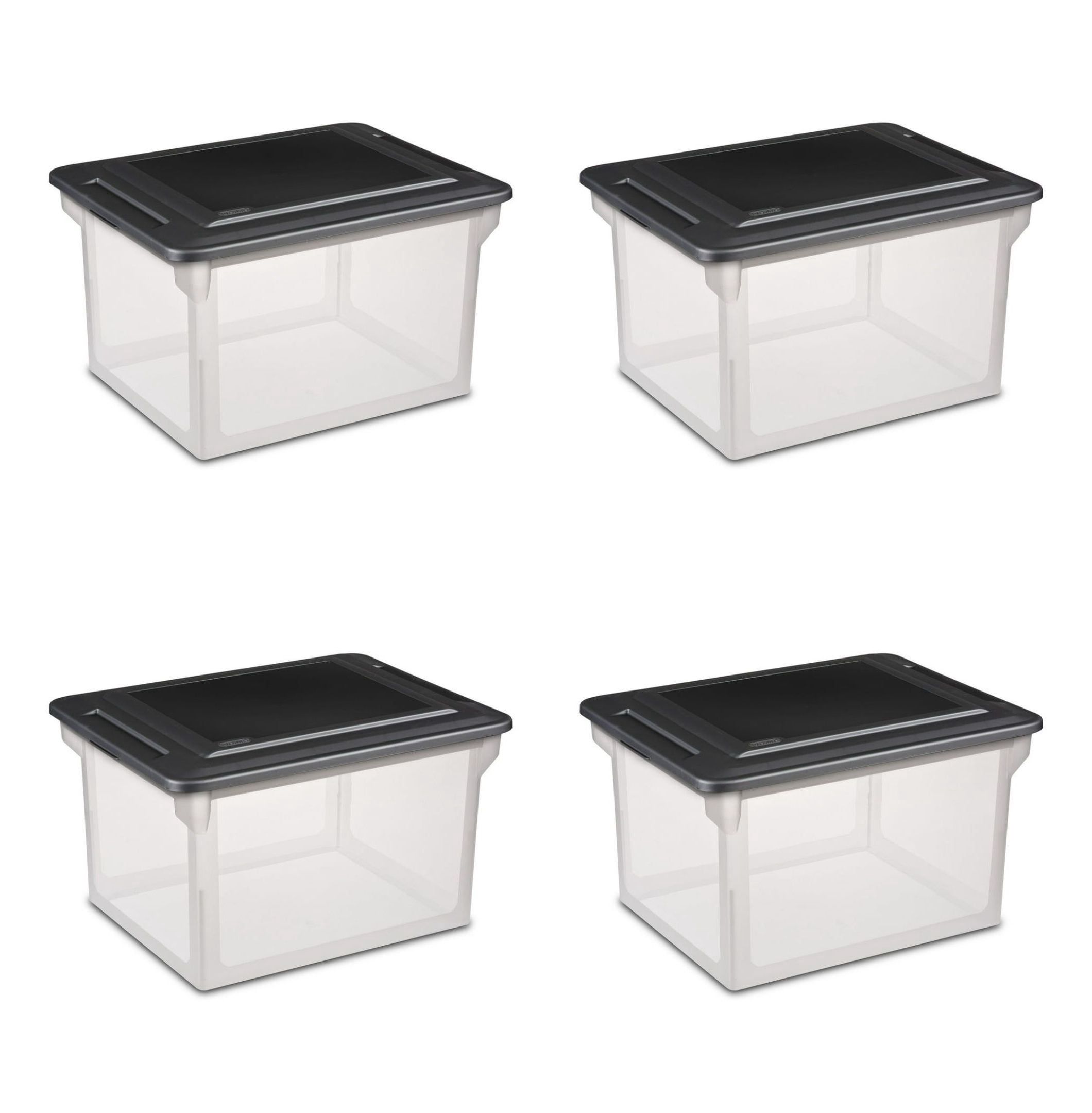 Clear Plastic Bin with Black Lid, Letter or Legal-sized File Storage, 4 ...