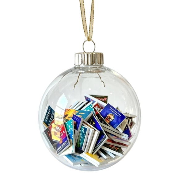 Clear Bookish Charm Hanging Ornament with Detailed Miniature Book Design for Library Literary Wall Art Reading Lovers Halloween Christmas Festive Holiday Bookshelf Decor