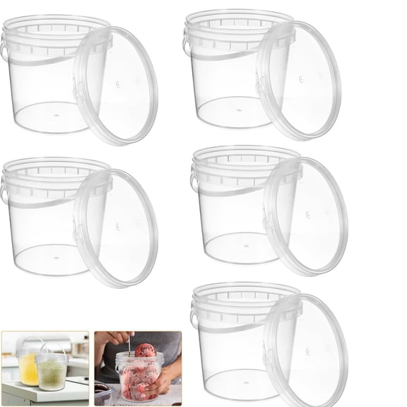 Clear Plastic Bucke,Tutuviw 5Pcs 33 oz Reusable Ice Cream Storage Tubs with Lids,Freezer Safe Bucket for Food Storage,Airtight Seal and Handle Design Versatile Containers for Ice Cream Household