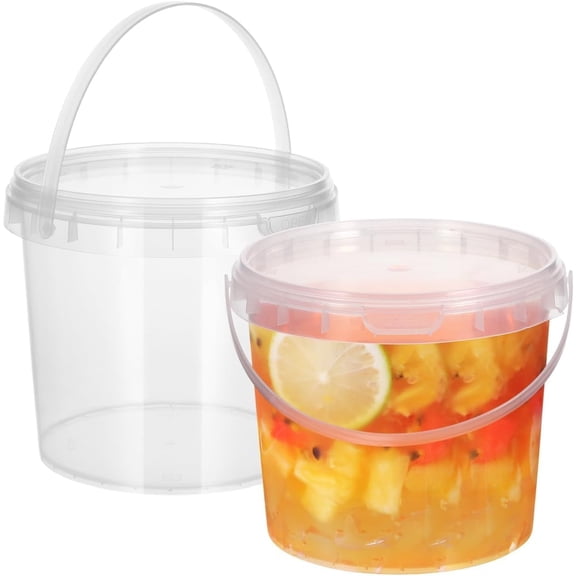 Clear Plastic Bucket with Lid and Handle: 2PCS 2L Ice Cream Tub with Lids - Food Grade Round Plastic Pail Container with Lid, Freezer Food Storage Containers