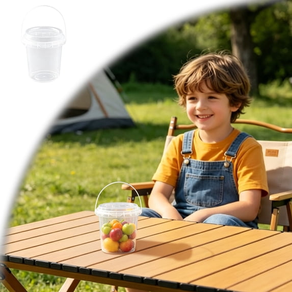 Clear Bucket with Lid and Handle, Reusable Ice Cream Tub with Lids, Food Grade Round Pail Container, Freezer Safe Food Storage Containers for Drinks