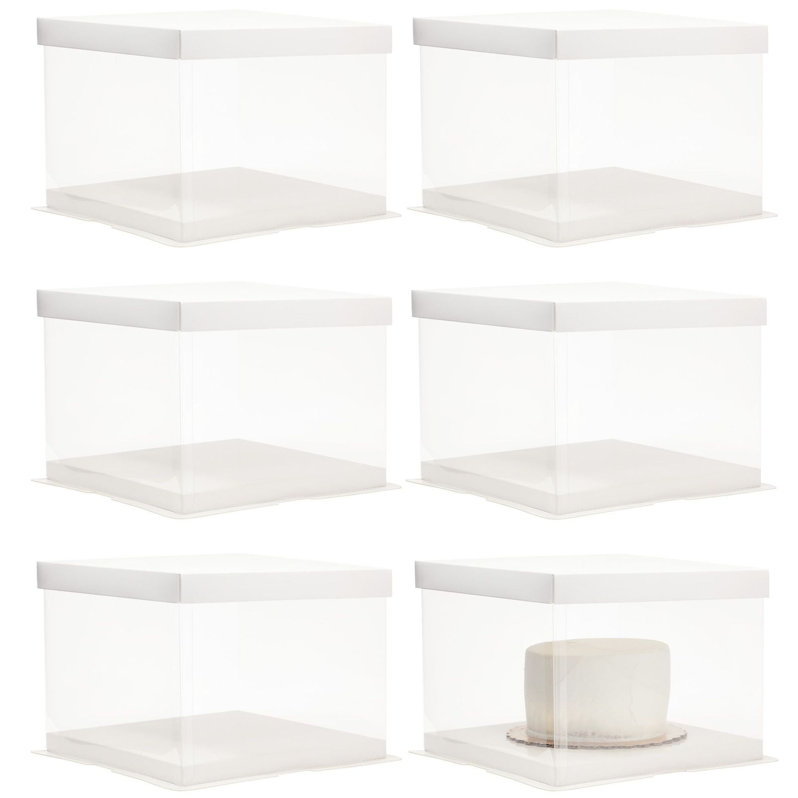 Clear Plastic Gift Boxes 6 Pack Bakery Boxes with Base Lid & Ribbon Navy Blue 7x5x3