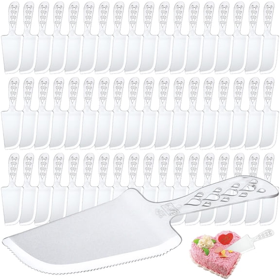 Clear Plastic Cake Cutter and Server 100 Pack Disposable Utensils for Wedding Bakery Kitchen Dessert