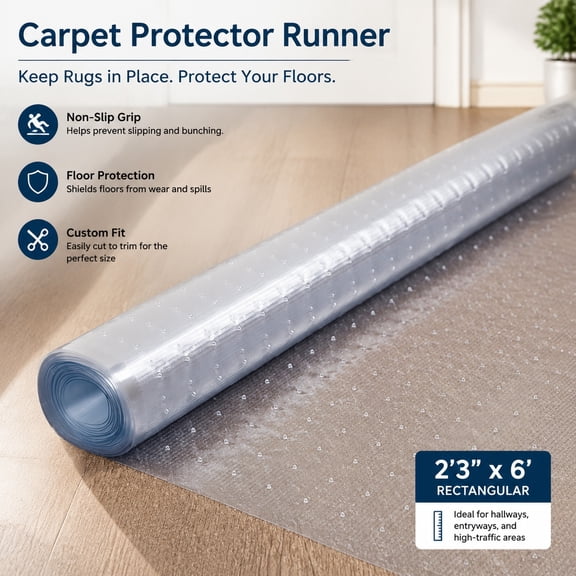 Clear Plastic Carpet Runner 27in x 6ft Floor Protector with Non-Slip Spikes, Stain-Resistant Rug Protector for Hallways, Entrances, High Traffic Areas