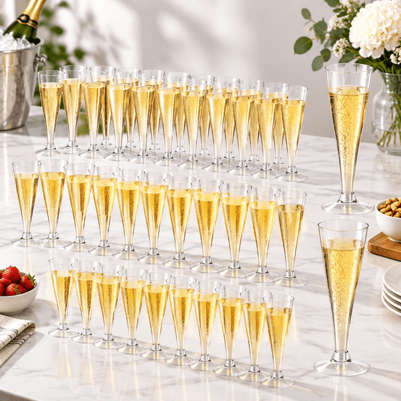 Clear Plastic Champagne Flutes, Pack of 1(40 Count), 4.5oz Disposable Wine Glasses for Parties