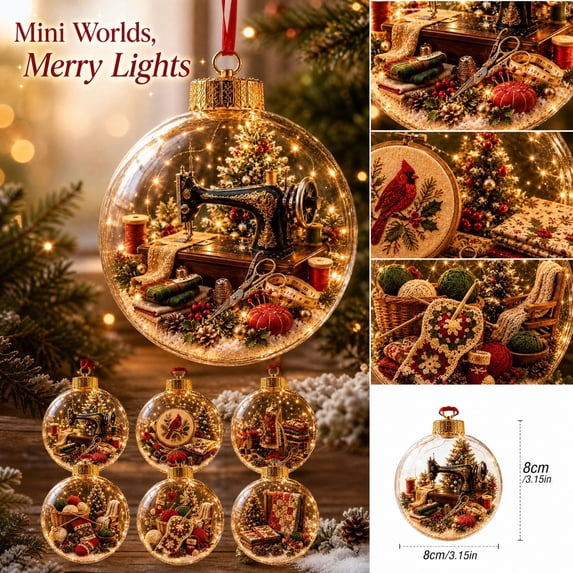 Clear Plastic Christmas Ball Ornament with 3D Sewing Theme and Battery ...