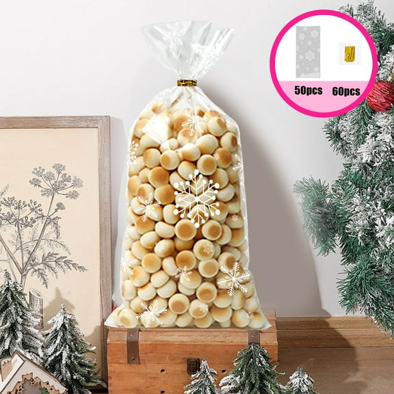 Clear Plastic Christmas Gift Bags 50 Pack Candy Cookie Treat Bags for Holiday Party Favors Baking Goodie Bags(Clear)