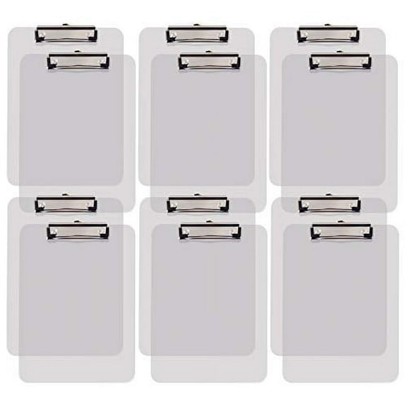 Clear Plastic Clipboards, 12 Pack, Durable, 12.5 x 9 Inch, Low Profile Clip, by Better Office Products, Translucent Clear, Set of 12