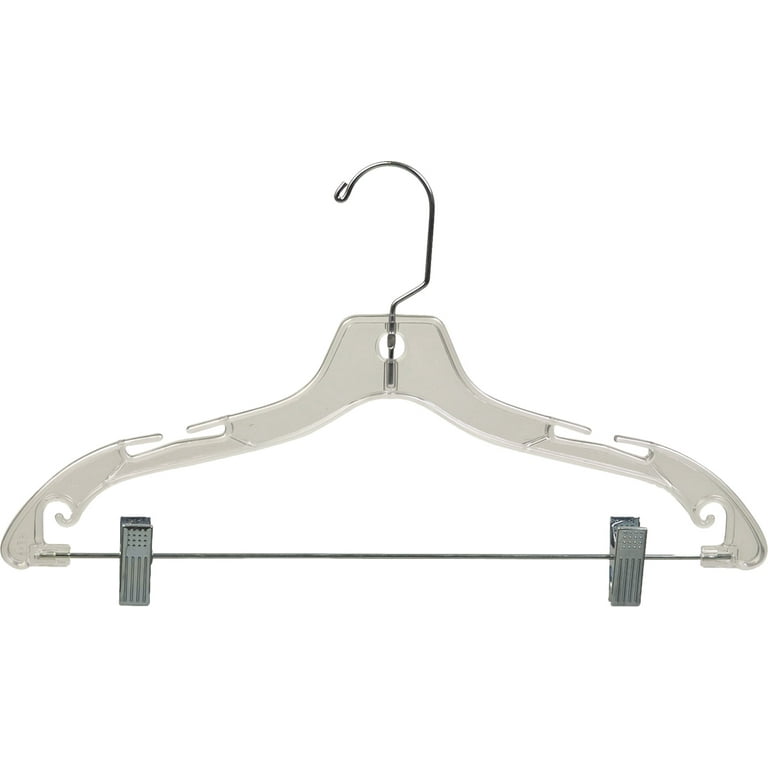 Clear Plastic Combo Hangers, Box of 50 Flat Ladies Hangers with Adjustable  Cushion Clips and Chrome Swivel Hook
