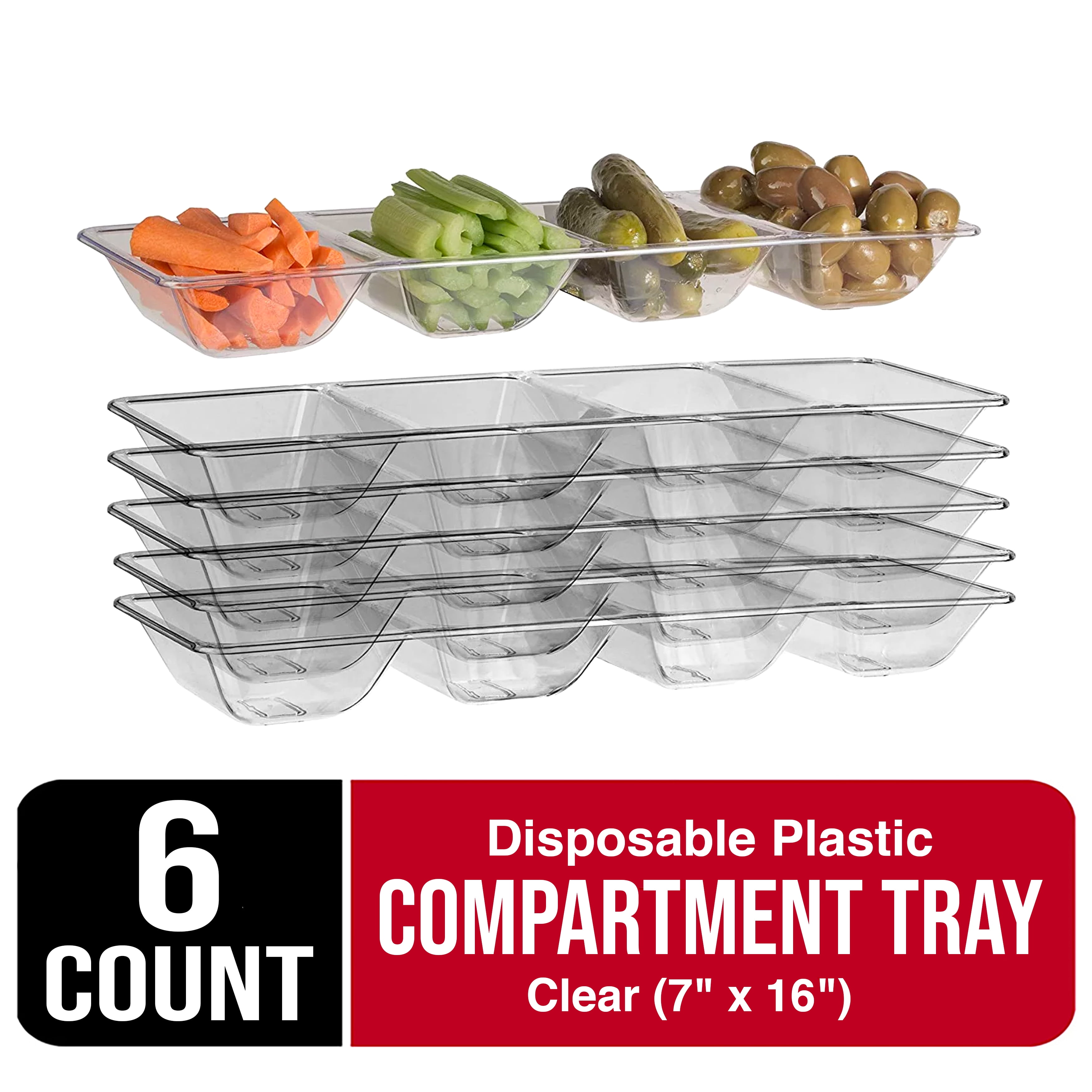 Exquisite 6 Count White Plastic Compartment Tray for Parties Heavy Duty Serving Tray with Compartments for Food Disposable Sectional Party Trays and P