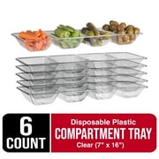 Clear Plastic Compartment Trays 7" x 16" - Perfect for Parties, Food, or Candy - Pack of 6