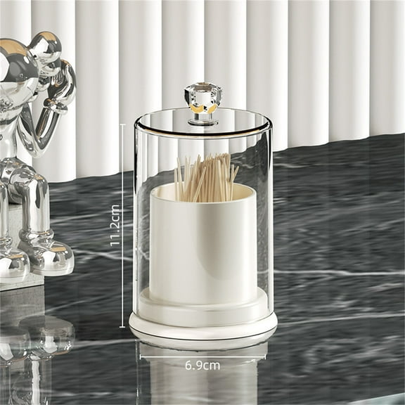 Clear Plastic Cotton Swab Dispenser Jar, 10 oz Clear & Modern Acrylic Design for Q‑Tips, Cotton Balls, Makeup Pads, Floss Picks, Bathroom & Vanity Storage