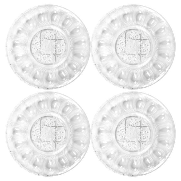 Clear Plastic Crystal Cut Platter Devilled Egg Trays 1.25x12in Home Kitchen Indoor Cookout Holiday Birthday Party Food Container Carrier Holder Easy Storage for Fifteen Eggs Set of 4 with Snyplank